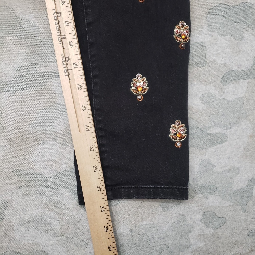 Pilcro and The Letterpress Jeans Womens 31 Black Embroidered Boho Ornate Skinny - Picture 3 of 12